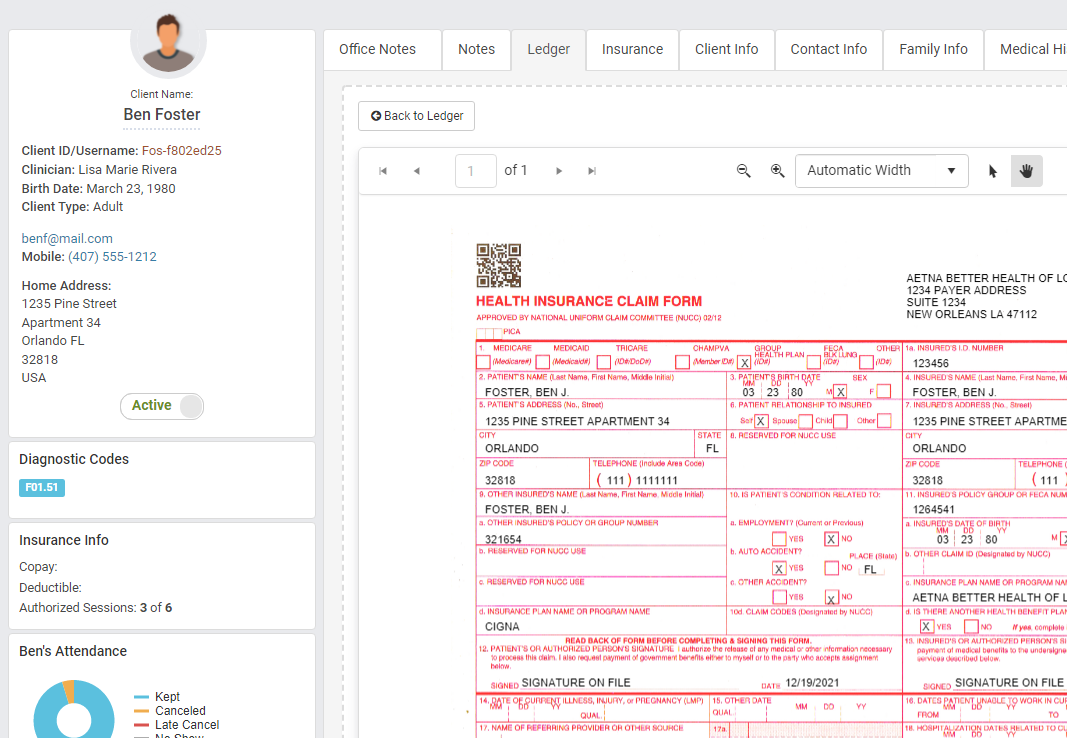 CMS 1500 creation and submission in therapyzen