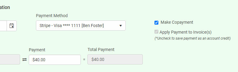 Collect copays and client responsibility payments in therapyzen